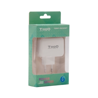 Cargador doble TooQ USB Tipo C + USB A 27W blanco