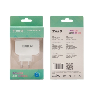 Cargador doble TooQ USB Tipo C + USB A 27W blanco