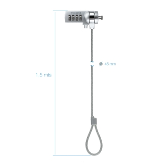Cable de seguridad de portátil tipo Kensington TooQ con combinación 1.5m