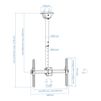 Soporte de techo TooQ LPCE1170TSLI-B 37" a 70" extensible e inclina