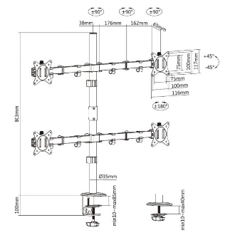 SOPORTE PANTALLA PARA MESA 17" A 32" 4 MONITORES