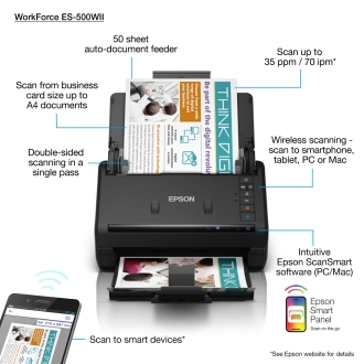 Escáner documental Epson WorkForce ES-500WII A4 dúplex