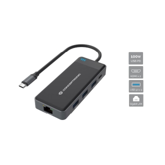 Adaptador USB tipo C Conceptronic 2xHDMI 1xUSB-C PD 100W 3xUSB-A 1xGb RJ45