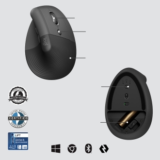 Ratón inalámbrico vertical Logitech Lift 6 botones grafito