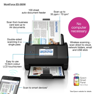 Escáner documental Epson WorkForce ES-580W A4