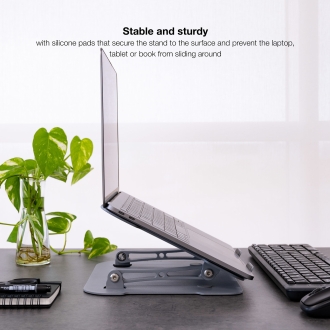 Soporte elevador para portátil Tooq Tqlrs0033-al ergonómico plegable regulable 11"-17.3" gris