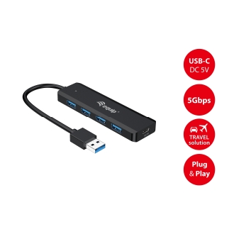 Hub USB Equip Life a 4 puertos USB 3.2, 1 puerto USB-C + adaptador