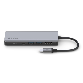 Adaptador USB tipo C  Belkin 1xUSB-C Pd 3.0 2xUSB-A 3.0 1x Jack 3.5 2xlector Sd/MicroSD 1xHDMI 4k Carga 100w