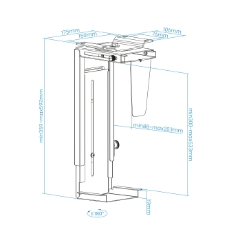Soporte de CPU suspendido TooQ TQMUD01 ajustable para equipos de 300-533 mm alto 88-203 mm
