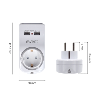 Cargador USB pared Ewent 2 USB 2.4A con sensor luz