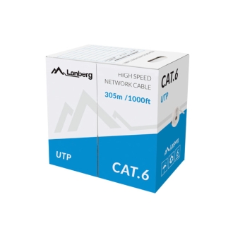 Bobina de cable de red Lanberg Cat6 UTP 305M rigido CCA gris