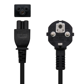 Cable alimentacion tipo trebol 1.5m Nanocable negro acodado schuko c5 awg18