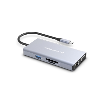 Adaptador USB tipo C Conceptronic 1xHDMI 4k 1xVGA 3xUSB-A 3.0 1xJack 1x1GB Rj45 1xLector 1xUSB-C Pd 100w