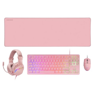 Pack teclado + ratón + alfombrilla y auriculares Mars Gaming rosa