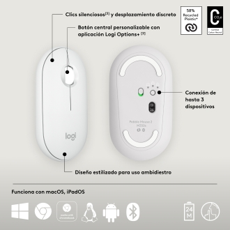 Ratón inalámbrico Logitech pebble mouse 2 m350s blanco