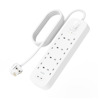 Regleta Belkin 8 tomas con protección botón apagado dual USB-C