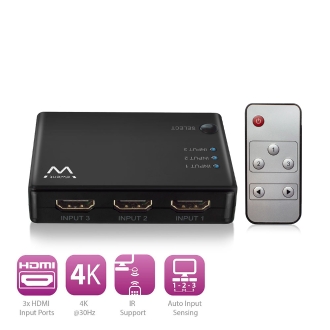 Adaptador / selector  3 puertos hdmi Ewent ew3730 4k alimentado por usb, incluye mando