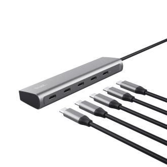Hub USB tipo C Trust Halyx aluminio 4 puertos USB-C y 1 USB-C pass-through de 100W