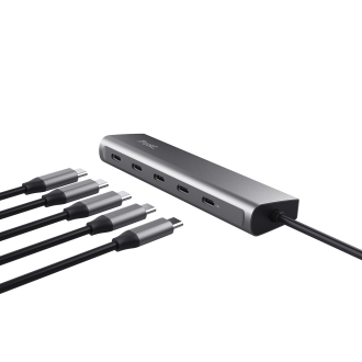 Hub USB tipo C Trust Halyx aluminio 4 puertos USB-C y 1 USB-C pass-through de 100W