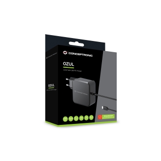 Cargador Conceptronic OZUL05BE 100W GaN PD con cable USB tipo C