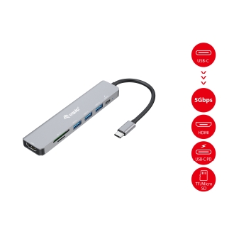 Adaptador USB Tipo C Equip 133494 1xHDMI 4K, 3xUSB-A 3.2 5Gbps, y PD 100W