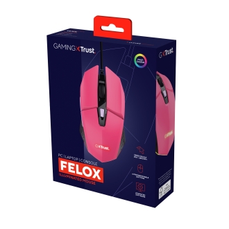 Ratón Trust Gaming RGB GXT 109P Felox 25066 iluminación LED 6 botones y cable de 150cm rosa