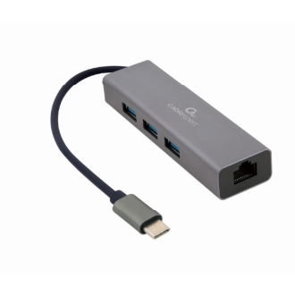 Adaptador de red Gembird usb tipo c RJ45 giga con 3 puertos USB 3.1