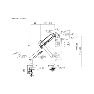 Soporte de mesa Equip 650184 17" a 35" con brazo de gas negro