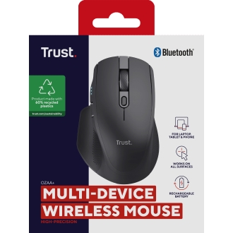 Ratón inalámbrico/Bluetooth Trust Ozaa+ recargable 6 botones 3200 DPI USB-A/C negro