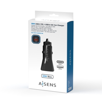 Cargador de coche AISENS 1x USB-C 1x USB 38W Negro