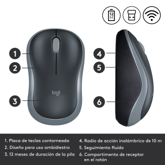 Ratón Inalámbrico Logitech M185 gris