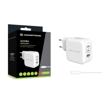 Cargador Conceptronic 2xUSB tipo c / 1xUSB-A Quickcharge 3.0 Pps 67w incluye cable