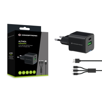 Cargador Conceptronic 1xUSB tipo c / 1xUSB-A Quickcharge 3.0 Gan Pps 33w incluye Cable 3-1