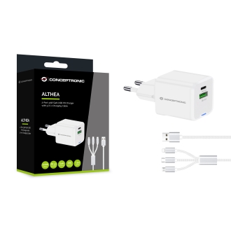 Cargador Conceptronic 1xUSB tipo c / 1xUSB-A Quickcharge 3.0 Gan Pps 33w incluye Cable 3-1