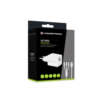 Cargador Conceptronic 1xUSB tipo c / 1xUSB-A Quickcharge 3.0 Gan Pps 33w incluye Cable 3-1