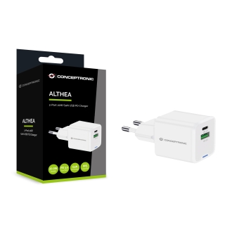 Cargador Conceptronic 1xUSB tipo c / 1xUSB-A Quickcharge 3.0 Gan Pps 20w blanco