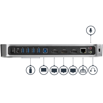 Adaptador USB 3.0  usb-A -2x DisplayPort y HDMI 4K para 3 Monitores - Hub 5x USB-A (1x Fast Charge) - rj45