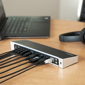 Adaptador USB 3.0  usb-A -2x DisplayPort y HDMI 4K para 3 Monitores - Hub 5x USB-A (1x Fast Charge) - rj45