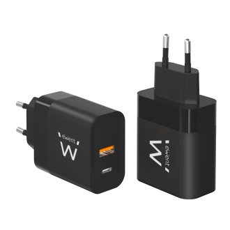 Cargador Rápido Ewent 1xUSB Tipo C 1xUSB-A 45W Negro