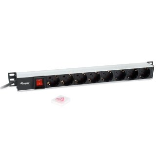 Regleta Alimentacion Aluminio Rack 19" 1u 8 Tomas Tipo Shucko Euro Cable 3m Aluminio