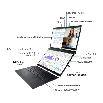 ASUS Zenbook Duo ux8406ca-pz152w Ultra 9 285h 14" táctil 32GB 1TB W11
