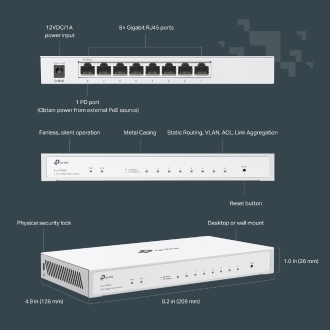 Switch Semigestionable Tp-link Festa FS308G 8xRJ45 GB metalico 1x Entrada Poe Gestion Aplicacion Festa