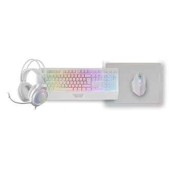 Pack teclado, auriculares, ratón y Alfombrilla Mars Gaming Mcp124prowes H-mech Rgb 3200dpi blanco
