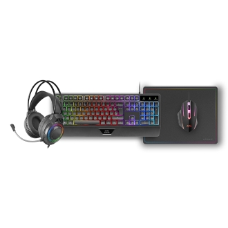 Pack teclado, auriculares, ratón y Alfombrilla Mars Gaming Mcp124prowes H-mech Rgb 3200dpi negro