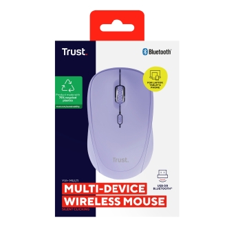 Ratón inalámbrico RF y bluetooth Trust YVI+ 1600DPI 3 dispositivos violeta