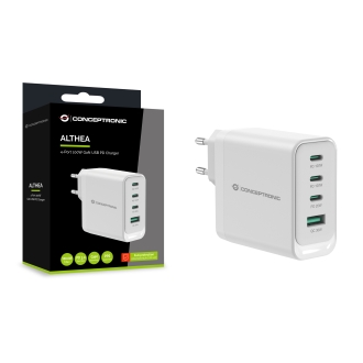 Cargador Conceptronic GaN ALTHEA22W100 100W 3xUSB-C, 1xUSB-A QC 3.0, PPS, PD 3.0