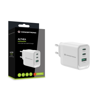 Cargador Concentronic GaN ALTHEA21W65 65W 2xUSB-C 1xUSB-A QC 3.0, PPS, PD 3.0