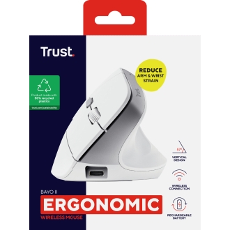 Ratón inalámbrico Trust Bayo II ergonómico vertical 6 Bot. Recargable blanco