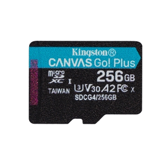 Memoria microSD Kingston 256GB Canvas Go Plus Gen4 200 MB/s, A2 U3 V30 con adaptador