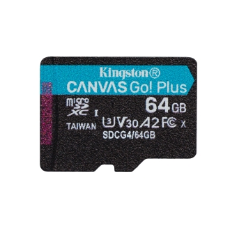Memoria microSD Kingston 64GB Canvas Go Plus Gen4 200 MB/s, A2 U3 V30 con adaptador